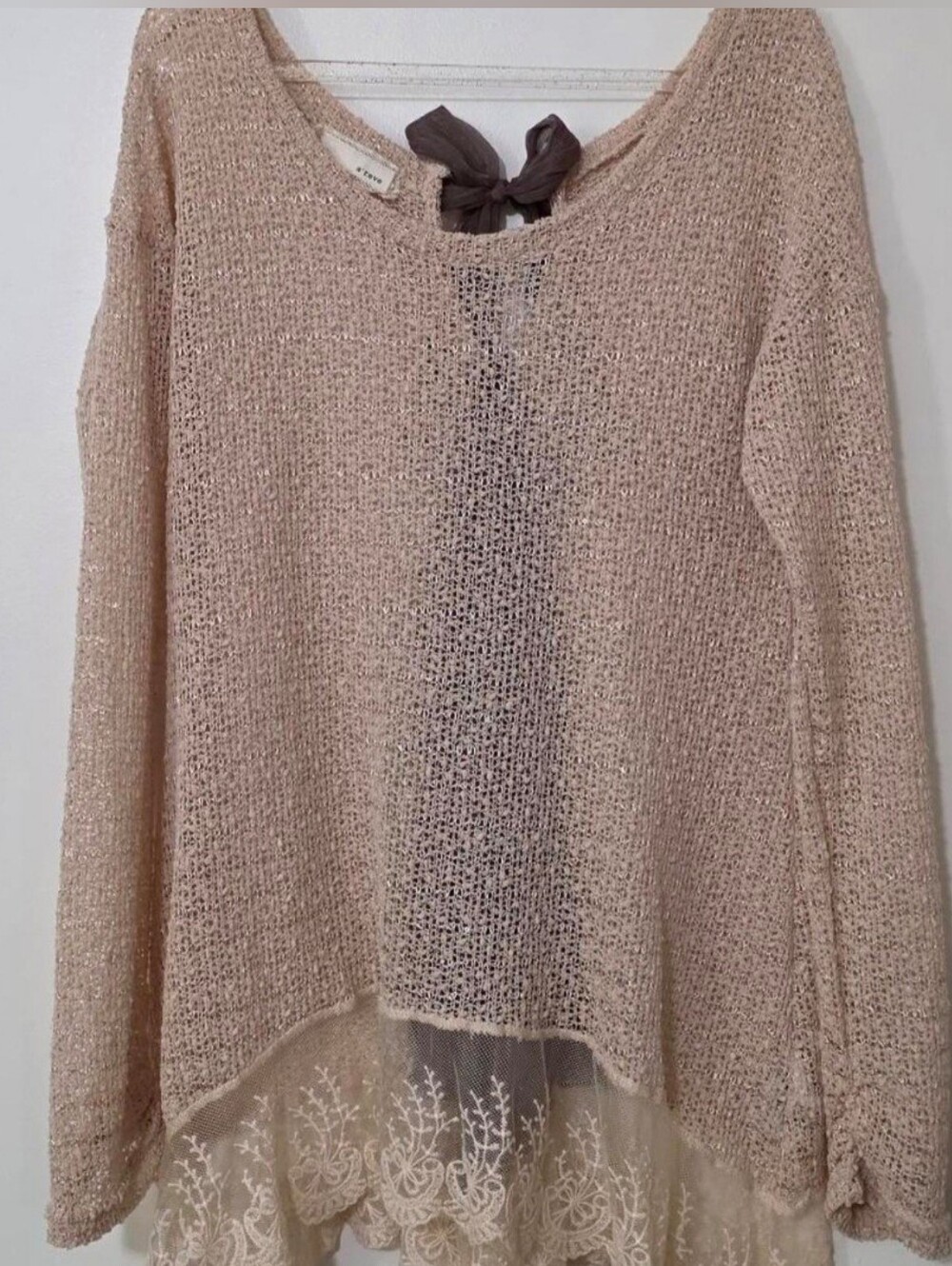 Anthropologie A'reve Bow Back Lace Tunic Top Coquette Romantic Ethereal Large